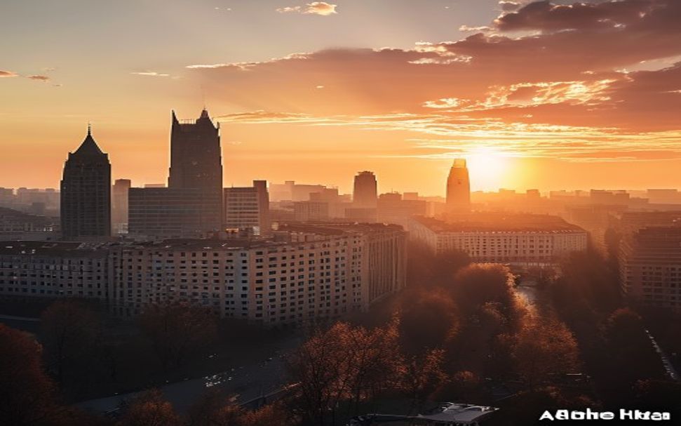 a modern city skyline at sunset في ألمانيا
