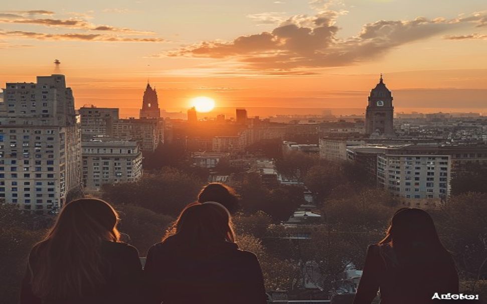a modern city skyline at sunset في البرتغال